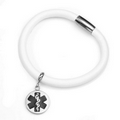 White Lamb Leather Black Medical Silver Charm Bracelet